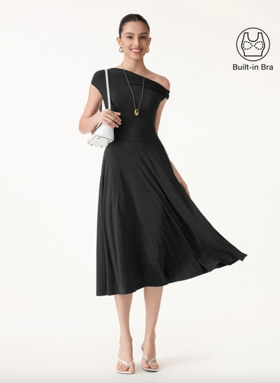 OGL Dress Size M NEW SkinKiss Multi-Wear Midi Bra Dress with Pockets Black